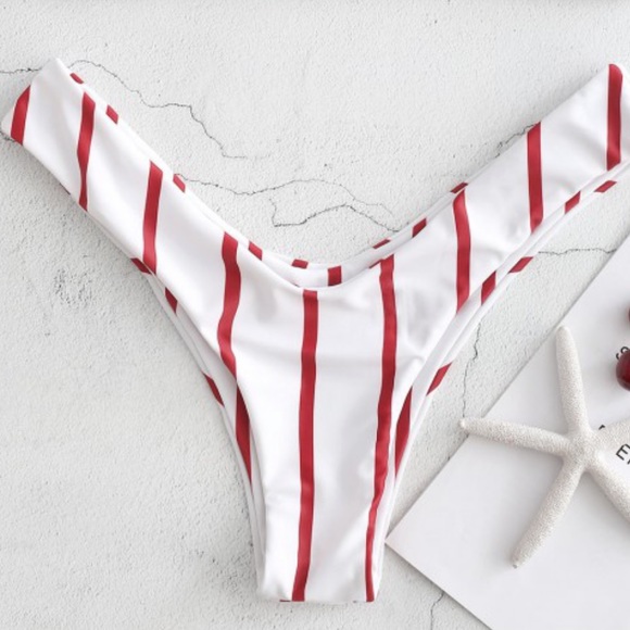 High cut Striped Bikini Bottoms - Picture 1 of 2